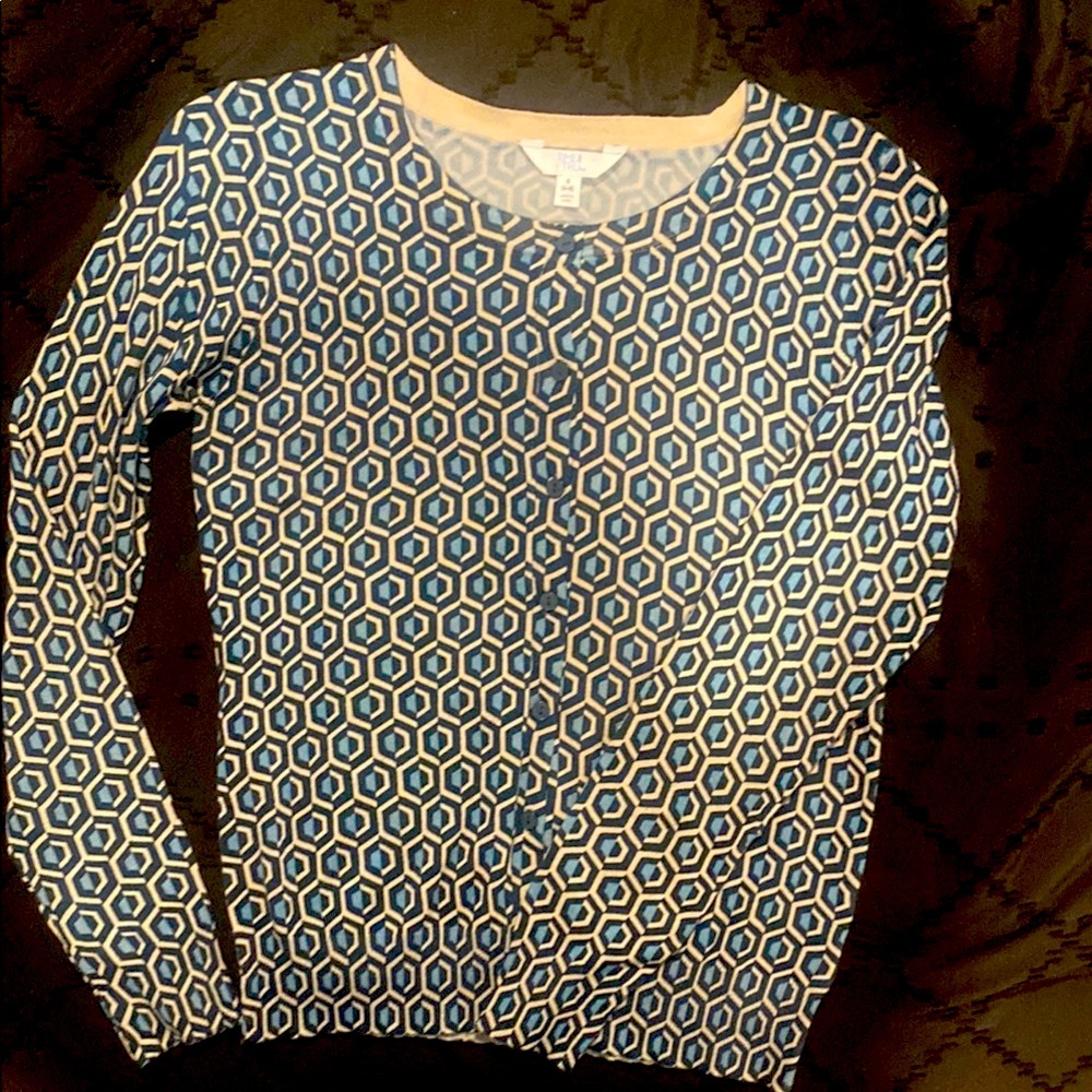 Geometric Blue and Cream Cardigan